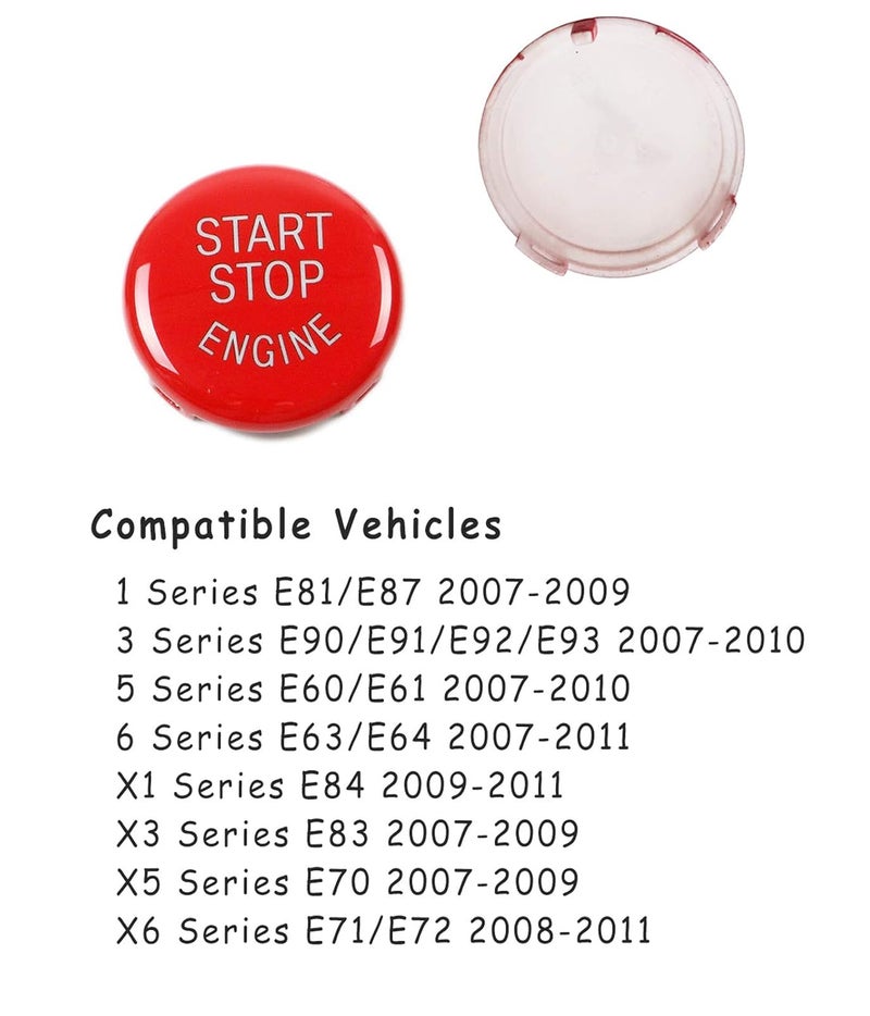 Jaronx زر بدء وإيقاف رياضي باللون الأحمر متوافق مع BMW (سلسلة 1 3 5 6 X1 X3 X5 X6، E81 E90 E91 E60 E63 E84 E83 E70 E71) ، زر تشغيل المحرك واستبدال زر بدء وإيقاف الطاقة. - Image 4